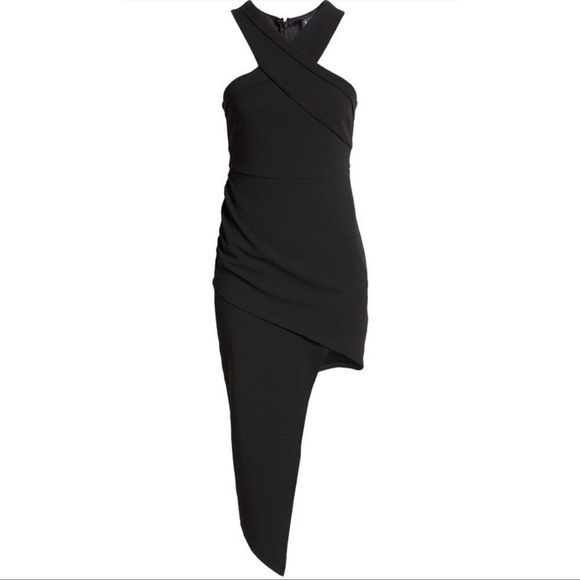 LULU’S Guess Again Halter Neck Asymmetrical Midi Dress. Color:BLACK.New withTag! - Picture 2 of 3